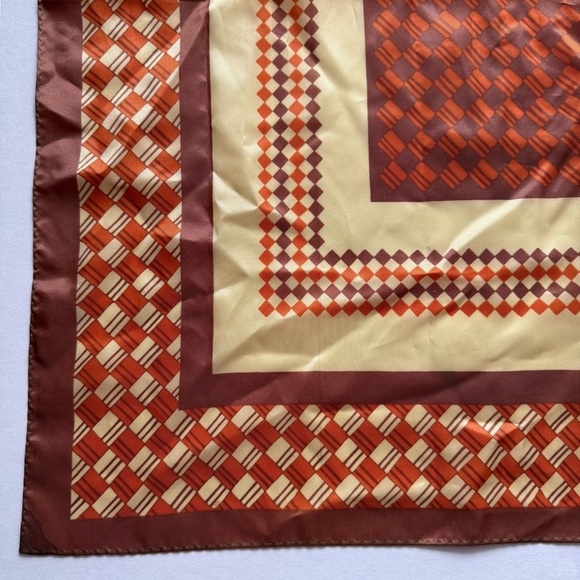 Ben Goodman Square Scarf in Orange, Brown, & Cream Geometric - Picture 6 of 9